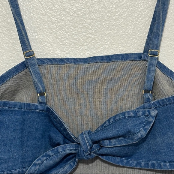 Show Me Your MuMu Denim Handkerchief Top Women's Medium Blue Tie Back Western - Picture 5 of 9